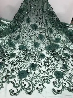 Lacets de fleurs du Nigeria, tissu en Tulle brodé 3D pour robe de mariée