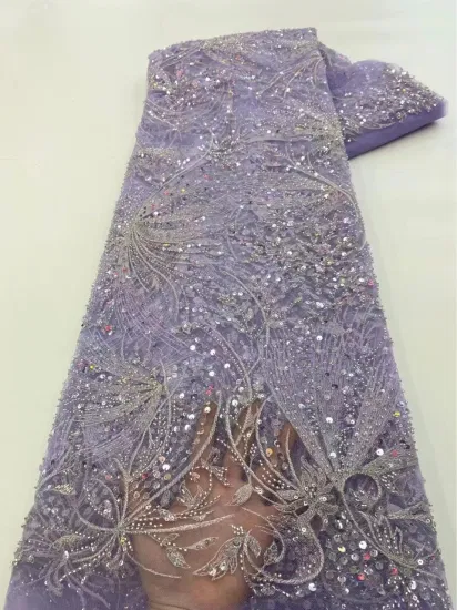 Tissu de luxe pour robe de mariée, tissu en dentelle perlée brodé à la Machine, 2023